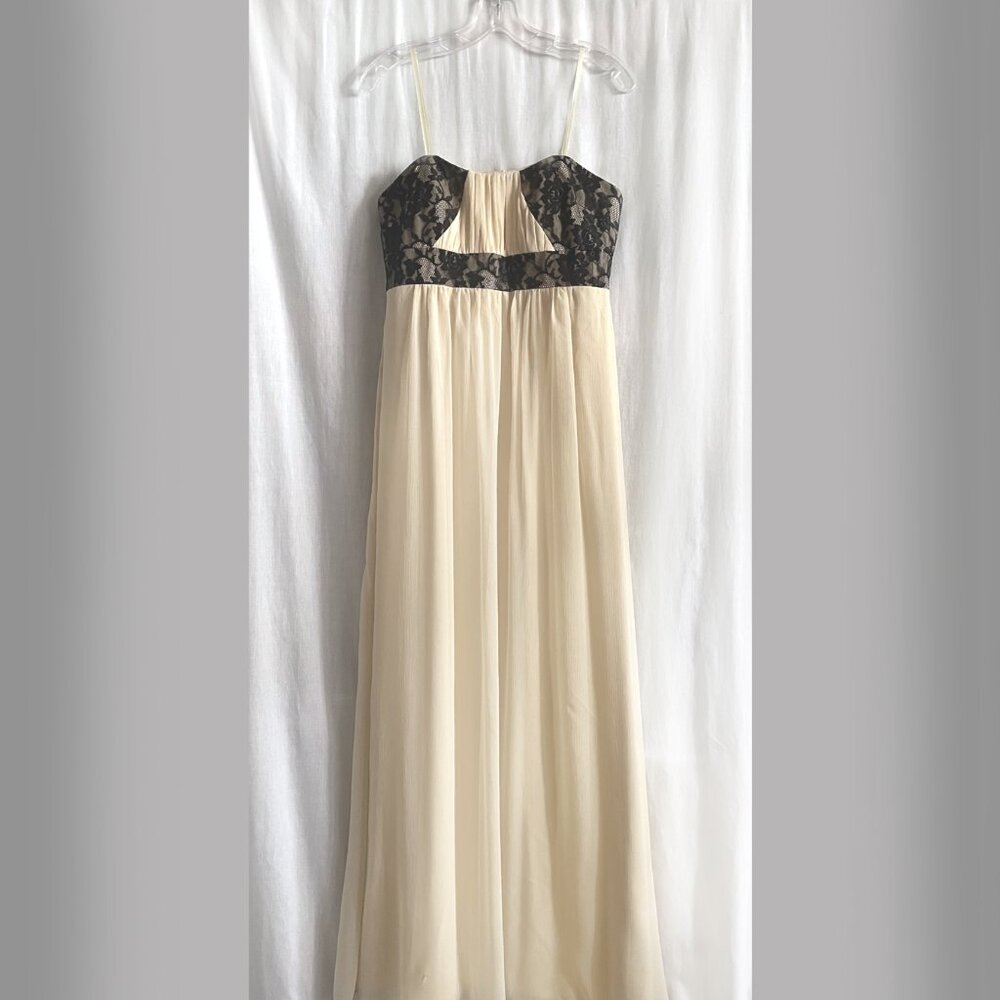 BCBG midi dress, ivory color, chiffon polyester, lined, size 10, sleeveless